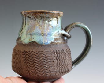 Handmade Stoneware Coffee Mug: 17 oz Pottery Mug