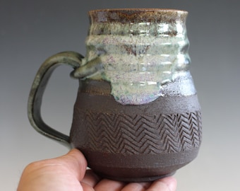 18 oz Unique coffee mug, handmade cup, handthrown mug, stoneware mug, wheel thrown pottery mug, ceramics and pottery