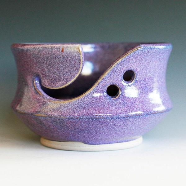 Purple Yarn Bowl, READY TO SHIP, handmade stoneware pottery,handmade ceramic yarn bowl, in stock