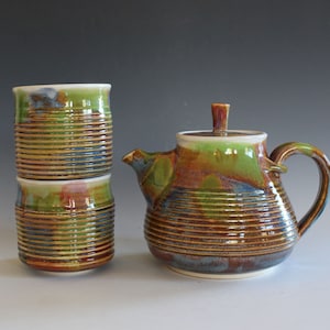 Pottery Teapot with 2 Cups, Handmade Tea Set, Handmade Stoneware Teapot, Handmade Teapot, pottery teapot, wheel thrown teapot image 1
