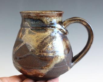 Large Handmade Stoneware Coffee Mug: Unique Black Clay 20 oz Ceramic Pottery
