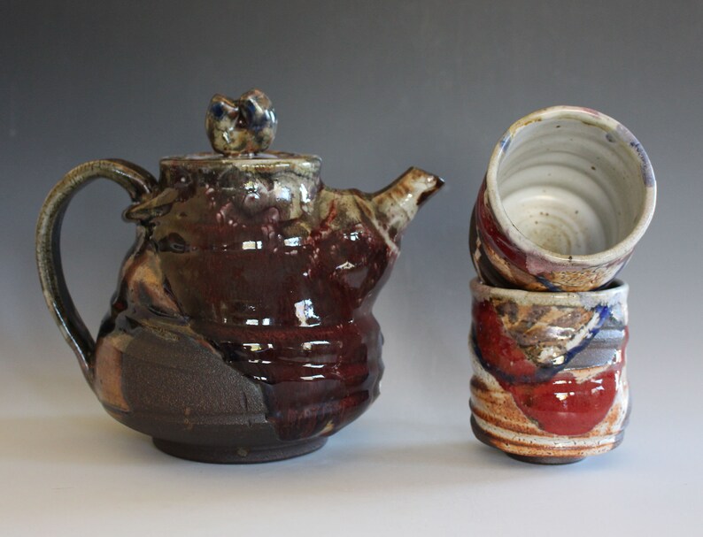 Pottery Teapot with 2 Cups Handmade Tea Set Handmade Etsy