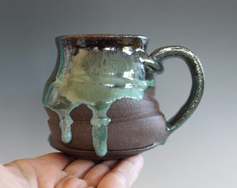 Handmade Stoneware Coffee Mug: 12 oz Unique Black Clay Ceramic Cup