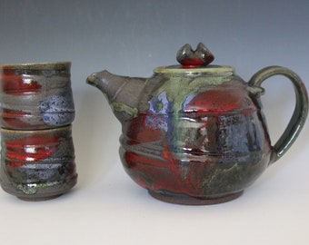 Pottery Teapot with 2 Cups, Handmade Tea Set, Handmade Stoneware Teapot, Handmade Teapot, pottery teapot, wheel thrown teapot