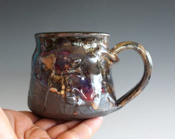 Handmade Coffee Mug: Unique Black Clay Pottery, 11 oz