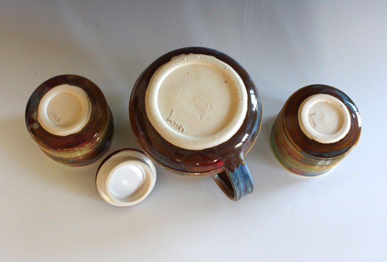 Pottery Teapot with 2 Cups, Handmade Tea Set, Handmade Stoneware Teapot, Handmade Teapot, pottery teapot, wheel thrown teapot image 8