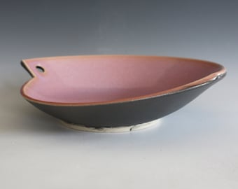 Handmade Stoneware Serving Bowl: Pink Ceramic Pottery (9.25" x 8.25")