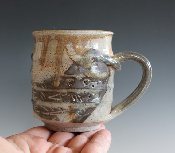 Pottery Coffee Mug: Unique Pottery Cup, 10 oz