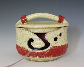 LARGE Cherry Yarn Bowl with Silky Spiral Star Groove, Sparkle