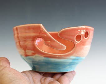 Handmade Ceramic Yarn Bowl: Colorful Glazed Pottery Knitting Bowl
