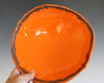 Handmade Orange Glazed Stoneware Bowl: Serving Bowl