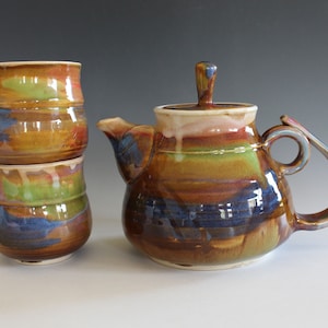 Pottery Teapot with 2 Cups, Handmade Tea Set, Handmade Stoneware Teapot, Handmade Teapot, pottery teapot, wheel thrown teapot