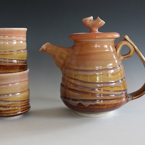 Pottery Teapot with 2 Cups, Handmade Tea Set, Handmade Stoneware Teapot, Handmade Teapot, pottery teapot, wheel thrown teapot