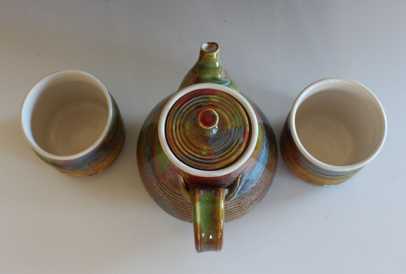 Pottery Teapot with 2 Cups, Handmade Tea Set, Handmade Stoneware Teapot, Handmade Teapot, pottery teapot, wheel thrown teapot image 3