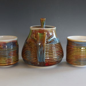 Pottery Teapot with 2 Cups, Handmade Tea Set, Handmade Stoneware Teapot, Handmade Teapot, pottery teapot, wheel thrown teapot image 5