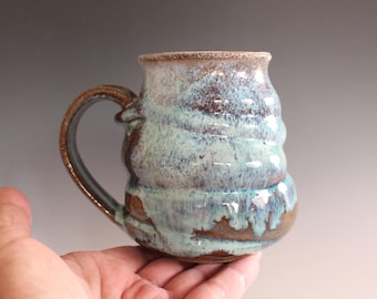 Hand Thrown Stoneware Coffee Mug: Unique Ceramic Cup 15 oz