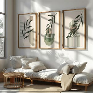 Botanical Wall Art Set: Sage Green Abstract Prints (Digital Download)