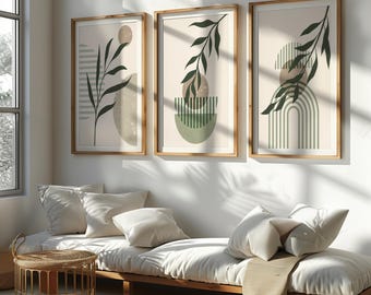 Botanical Wall Art Set: Sage Green Abstract Prints (Digital Download)