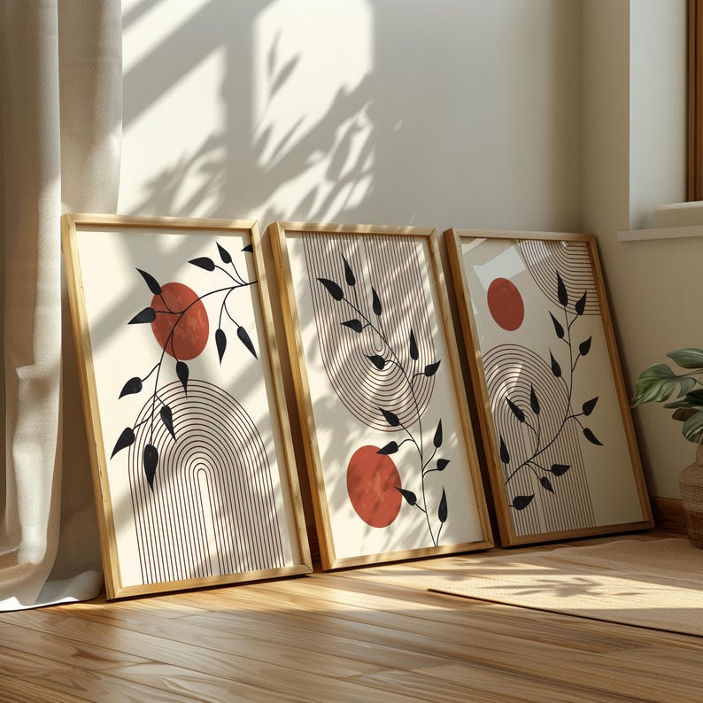 Japandi Wall Art Set of 3 | Minimalist Botanical Abstract Prints ...