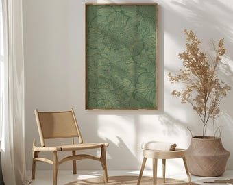 Arte de parede floral verde-sálvia | Impressão botânica minimalista | Download digital