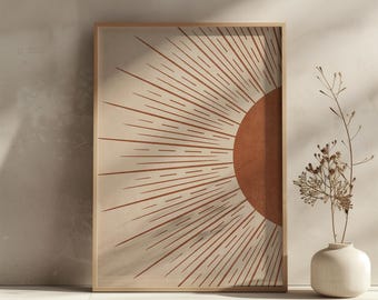 Boho Sun Wall Art Printable, Terracotta Minimalist Abstract Poster