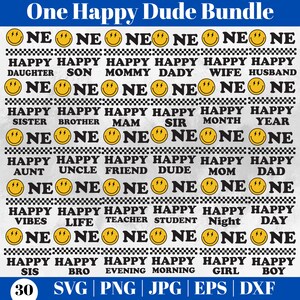 Pacote de SVG de aniversário combinando com um cara feliz, Uma família feliz em PNG, Família de aniversário em PNG, Rosto sorridente retrô em SVG, Primeiro aniversário de menino e menina em SVG