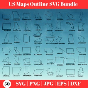 Eenvoudige staat omlijnt 50 afzonderlijke vormen | Kaart van de Verenigde Staten van Amerika | Perfect voor snijden, graveren of afdrukken | Svg, pdf, ai, eps, png