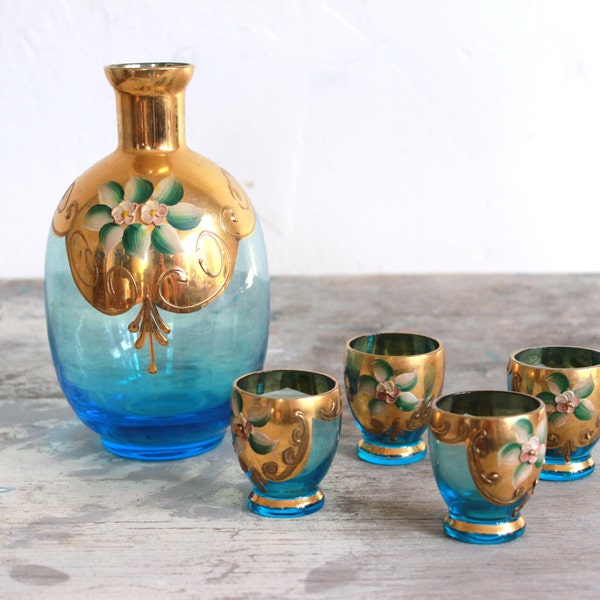 vintage cordial glasses with decanter