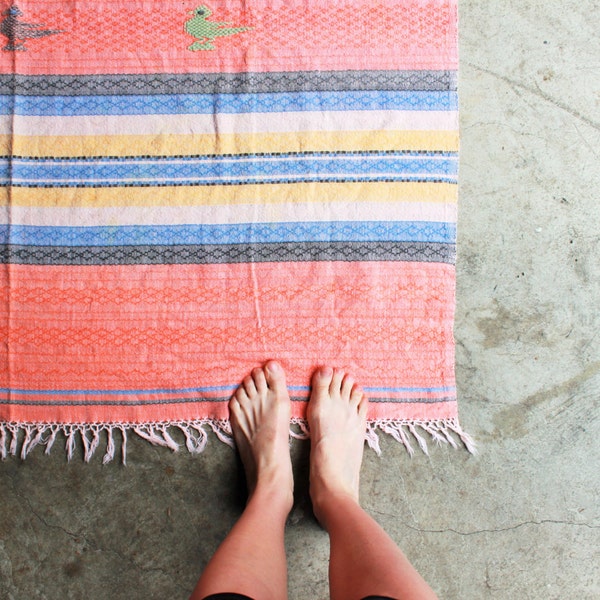 vintage linen rug / throw blanket