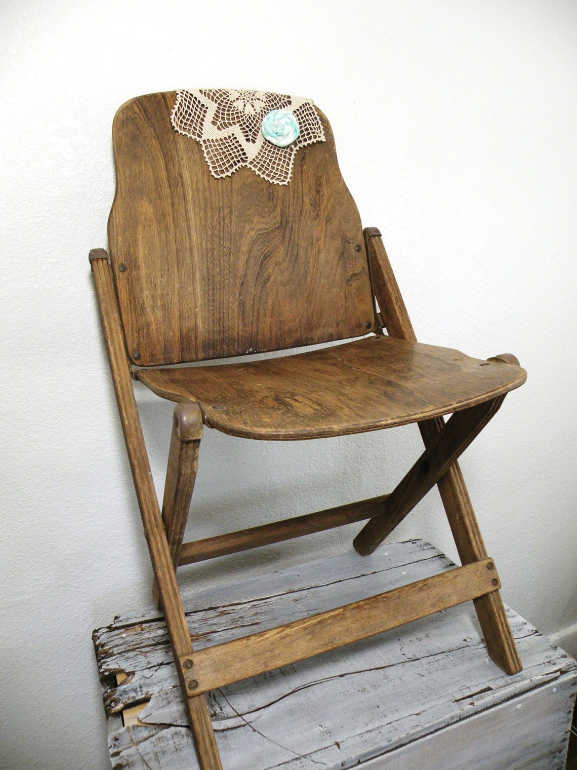 Vintage antique wooden folding chair Etsy