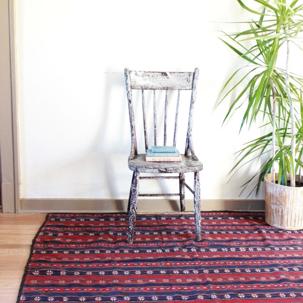 vintage wool rug, marsala and indigo blue