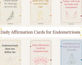 20 tarjetas inspiradoras de afirmación para la endometriosis / Descarga digital instantánea para positividad y autocuidado