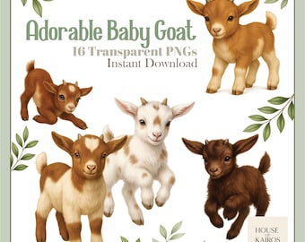 Watercolor Baby Goat Clipart: Farm Animal PNGs for Nursery (Digital Download)