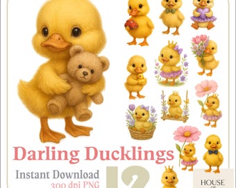 Duckling Clipart Bundle: Watercolor Baby Shower PNGs (Digital Download