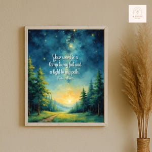 Faithful Guidance- Psalm 119:105 Bible Verse Wall Art Print Set - Inspirational Home Decor