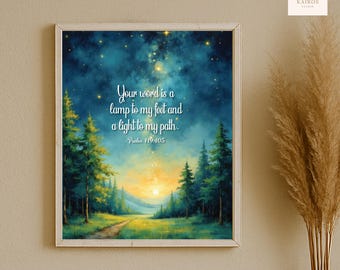 Faithful Guidance- Psalm 119:105 Bible Verse Wall Art Print Set - Inspirational Home Decor