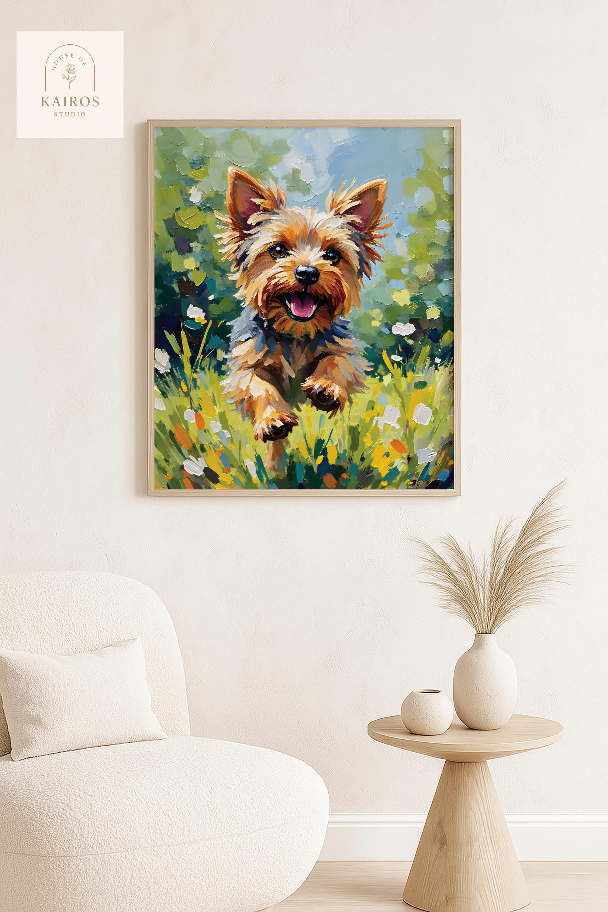 ヨークシャーテリアの絵画：喜びに満ちたヨーキー犬の肖像画（デジタル