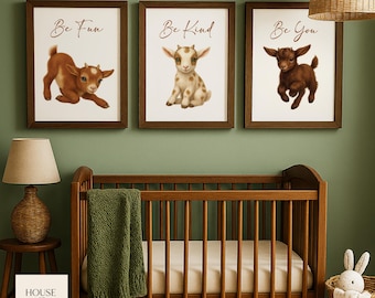 Baby Goat Nursery Print Set: Farm Animal Wall Art (Digital Download)