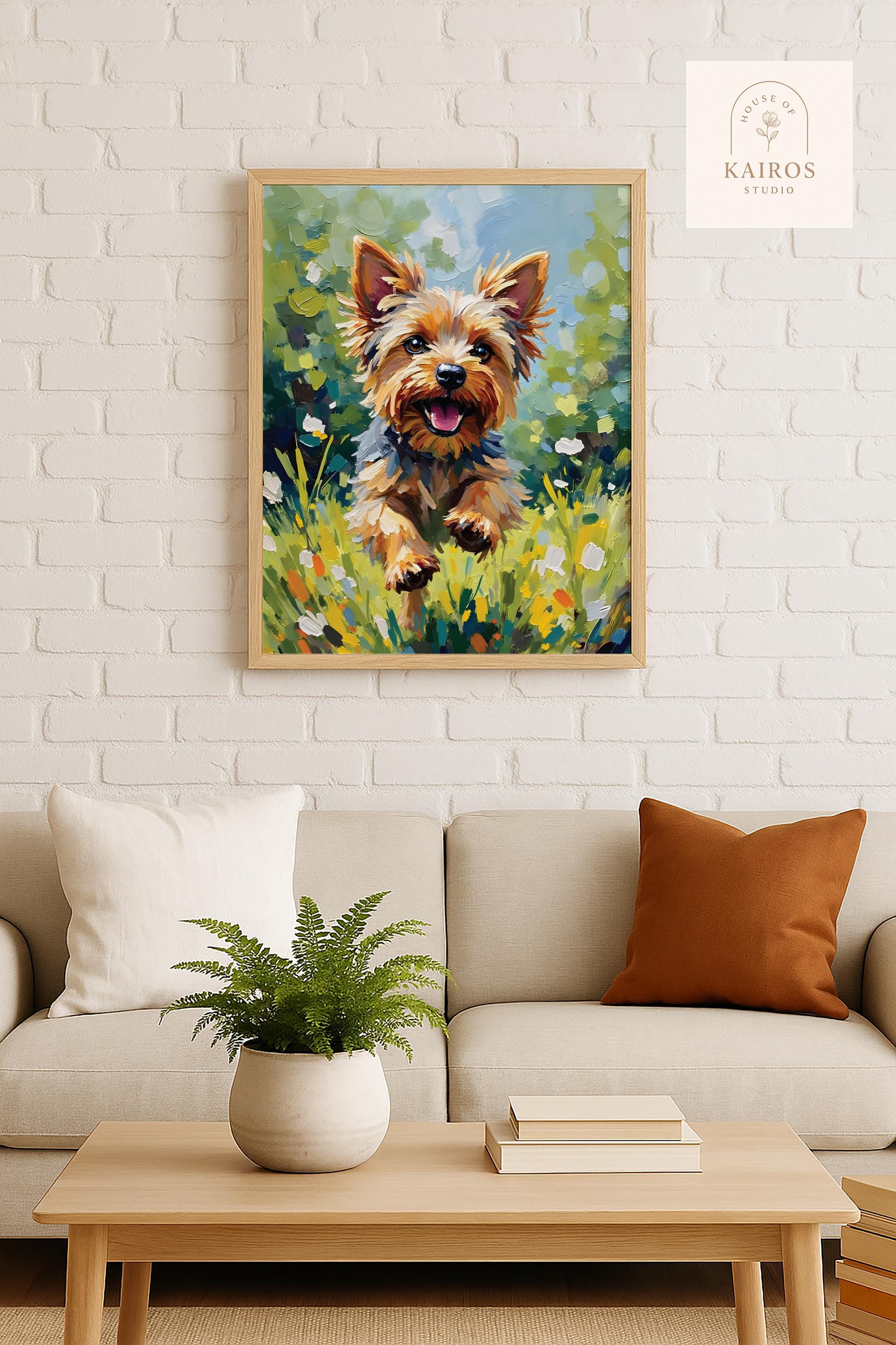 ヨークシャーテリアの絵画：喜びに満ちたヨーキー犬の肖像画（デジタル