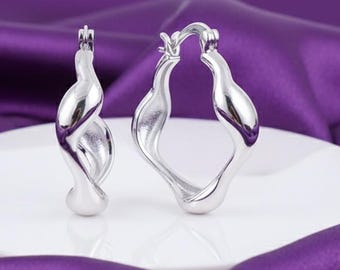 Pendientes de aro ondulados y retorcidos de plata de ley, aros orgánicos contemporáneos, regalo para ella.