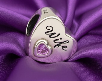 Charm de plata de ley con forma de corazón y circonita cúbica rosa, accesorio para mujer, regalo para ella.