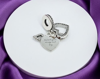 Hjärta och änglavingar hängande berlock, silverarmbandssmycke för kvinnor, present till henne