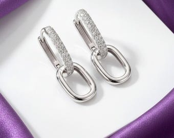 Pave CZ-kettingoorringen, sterlingzilveren geschakelde ovale designringen, cadeau voor haar