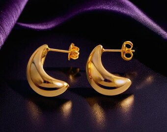 Gold Teardrop Dome Drop Earrings 19mm Length, Women's Statement Jewellery, Fashion Design, Formal or Occasion Wear, Anniversary Gift