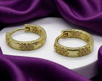 Gold Pave Huggie Earrings With Cubic Zirconia Stones, Minimalist Women's Jewellery, Formal Or Occasion Wear, Fashion Design, Gift For Woman