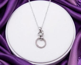 Zilveren sprankelende ovale en geknoopte hartketting, damessieraden, cadeau voor haar