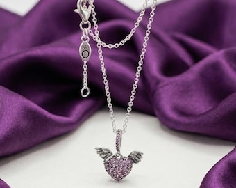 Sterlingzilveren ketting met effen hart en engelenvleugels, damessieraden, cadeau voor haar