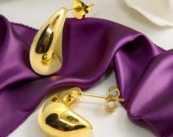 Gold Teardrop Dome Tropfen 19 mm Länge, Damen Statement Schmuck, Mode-Design, formelle oder besondere Kleidung, Jubiläumsgeschenk