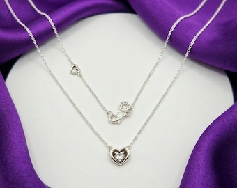 Stralend hart en drijvende stenen hanger collier, zilveren damesketting