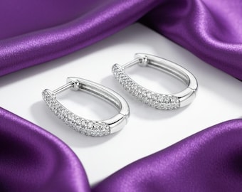 Zilveren CZ Pave-oorringen, medium diamantringen, damessieraden, cadeau voor haar